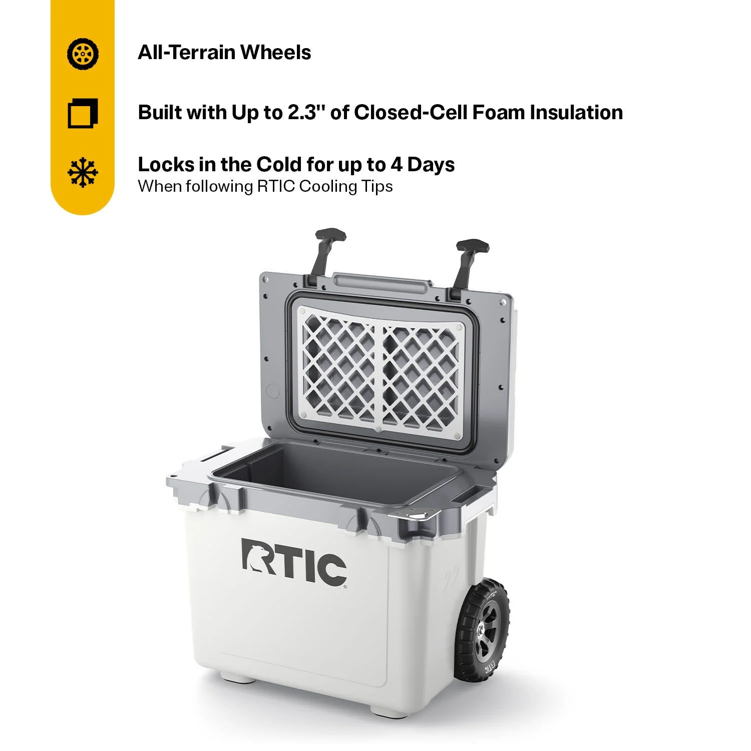 RTIC 22 QT Ultra - Light Wheeled Hard - Sided Ice Chest Cooler, Fits 28 Cans, 6 Wine Bottles, White & Grey