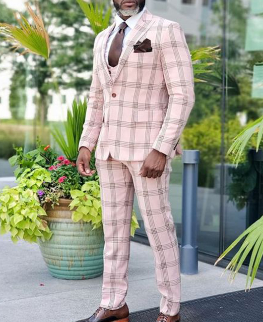 Ensemble 2 pièces : blazer à carreaux décontracté avec col à revers et poches, et pantalon droit.