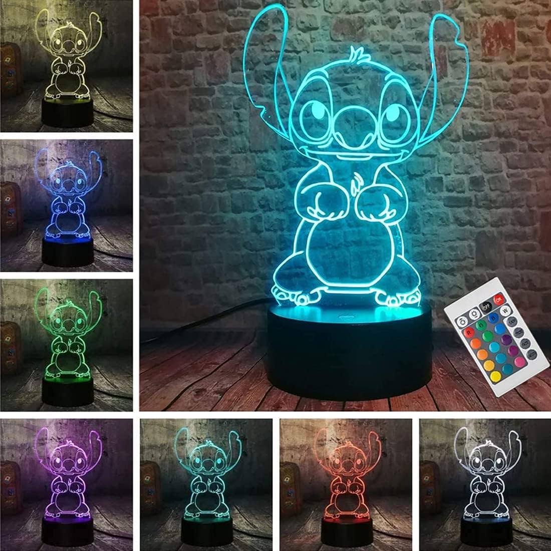 LOUHH Stitch Night Light, Stitch Gifts - 3D LED Intelligent Remote Control 16 Color Stitch Light for Children's Room Decoration