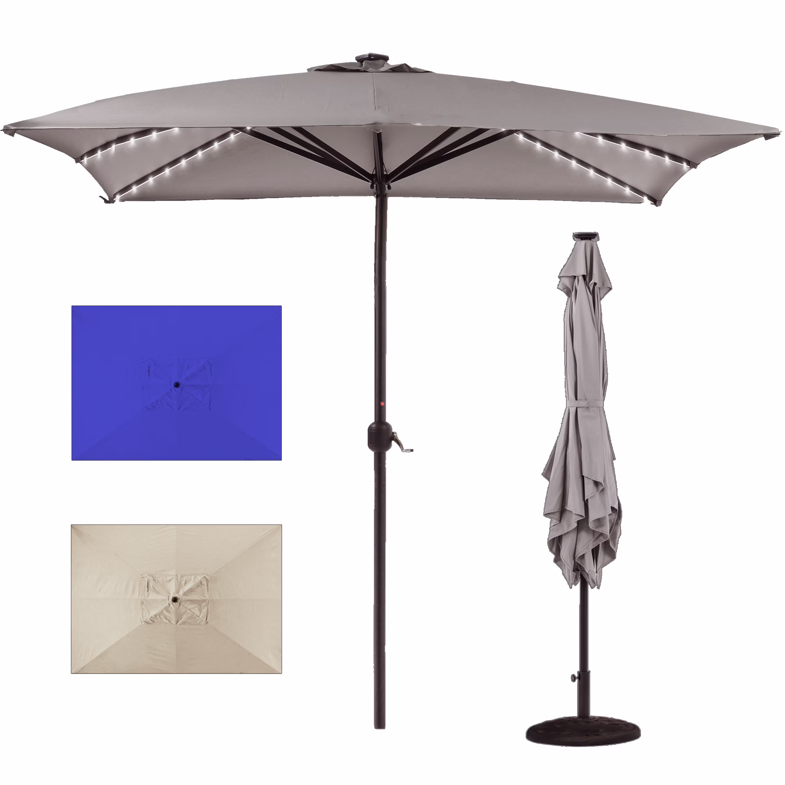 Freetime Fun Heavy Duty Ibiza 8' x 10' Rectangular Outdoor Patio Umbrella with Solar Lights, Blue(Blue)