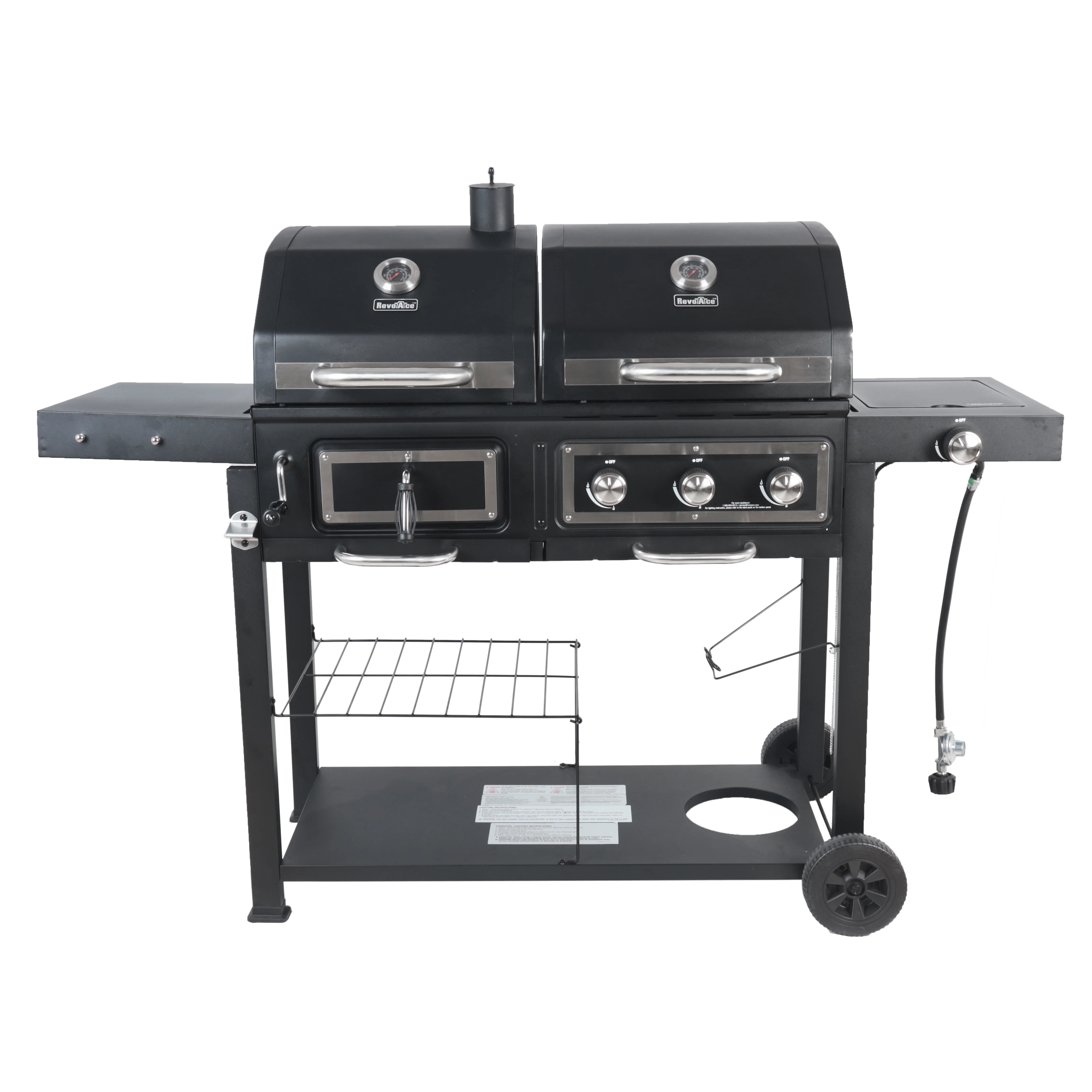 Dual Fuel Gas Charcoal Combo Grill, Black with Stainless