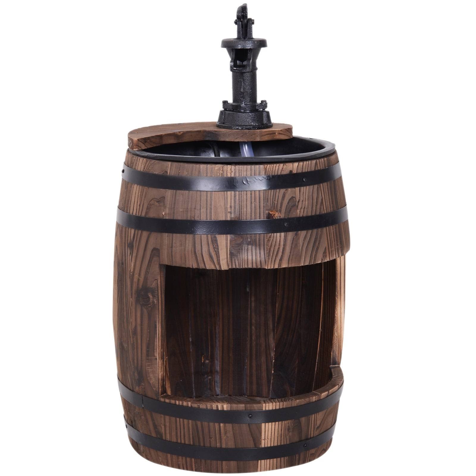 Outsunny 2-Tier Wooden Water Pump Fountain for Fun Garden Decor with Planting Flower Box Base & A Durable Sturdy Design, Black