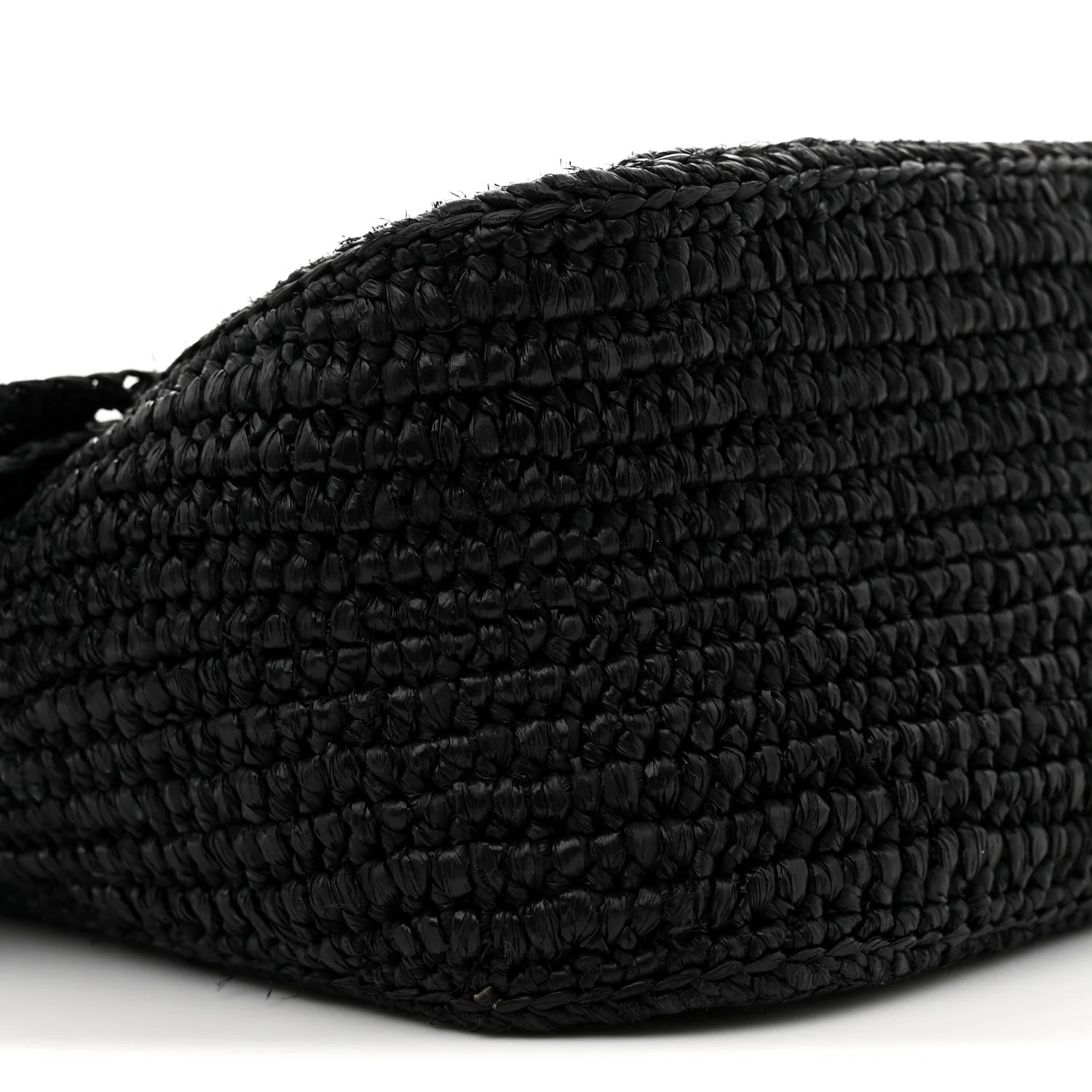 Raffia Donut Chain Medium Ola Shoulder Bag Black