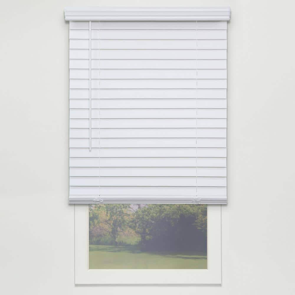 Perfect Lift Window Treatment Cut-to-Width White 2in. Cordless Faux Wood Blind - 24.5in. W x 48in. L Actual Size 24.5in. W x 4