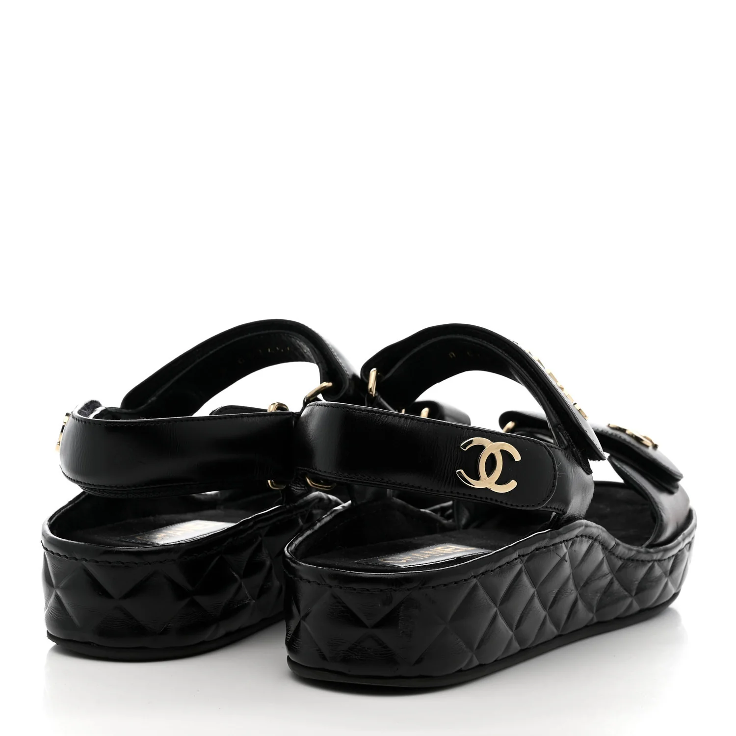 Shiny Calfskin Logo Platform Sandals 39 Black