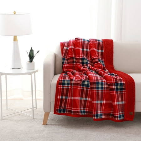 Better Homes & Gardens Printed Reverse Faux Shearling Throw 50 inch x 60 inch Red Plaid, Size: 50 inch x 72 inch