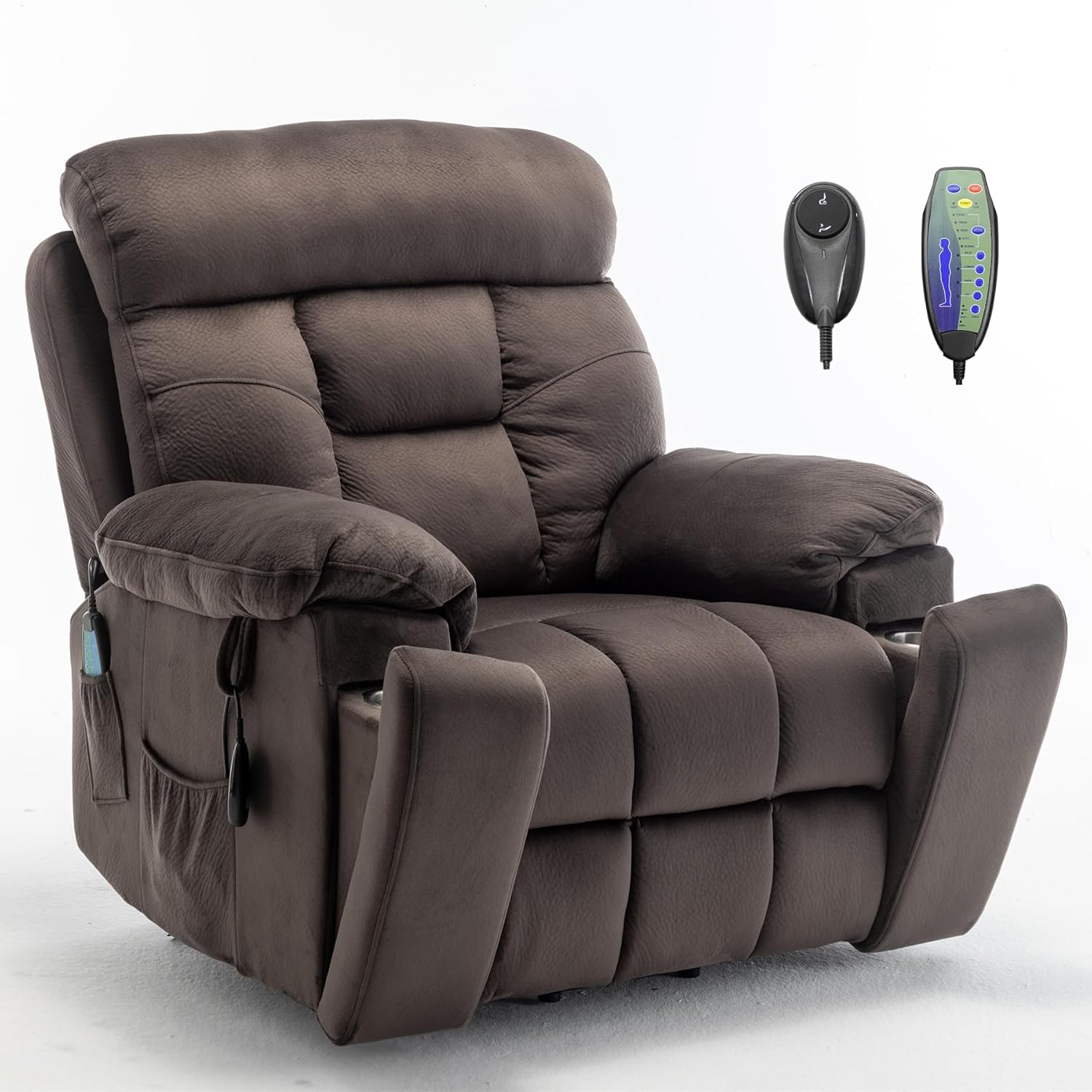 Oversized Power Recliner Chair for Elderly, Big and Tall Electric Lift Recliners with Massage and Heat, Overstuffed Wide Large Living Room Reclining Sofa, Hidden Cup Holder, Velnet Dark Brown