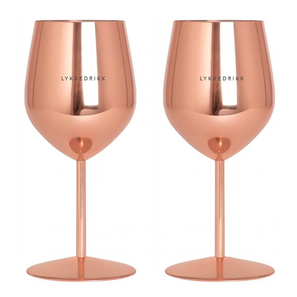 Vinglass stål LYKKEDRIKK 45 cl 2 stk roségull