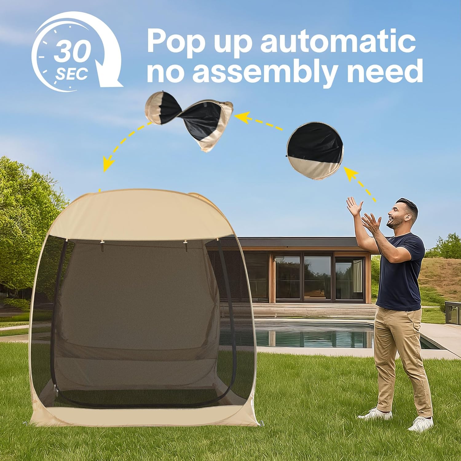Gazebo moustiquaire pouvant accueillir 6, 10 ou 15 personnes. Tente de style igloo avec moustiquaire latérale. Idéal