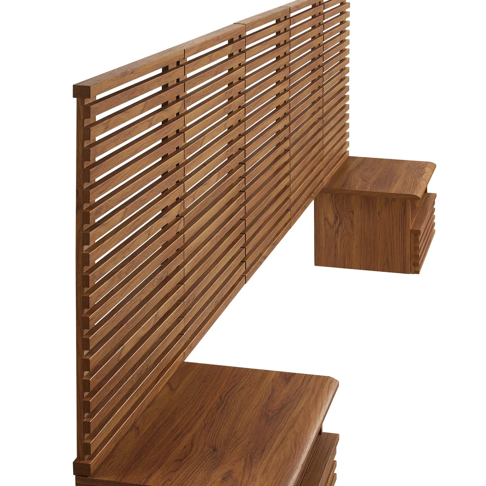 Render Wall Mount Queen Headboard and Modern Nightstands in Walnut(Queen/Brown) - Image 6