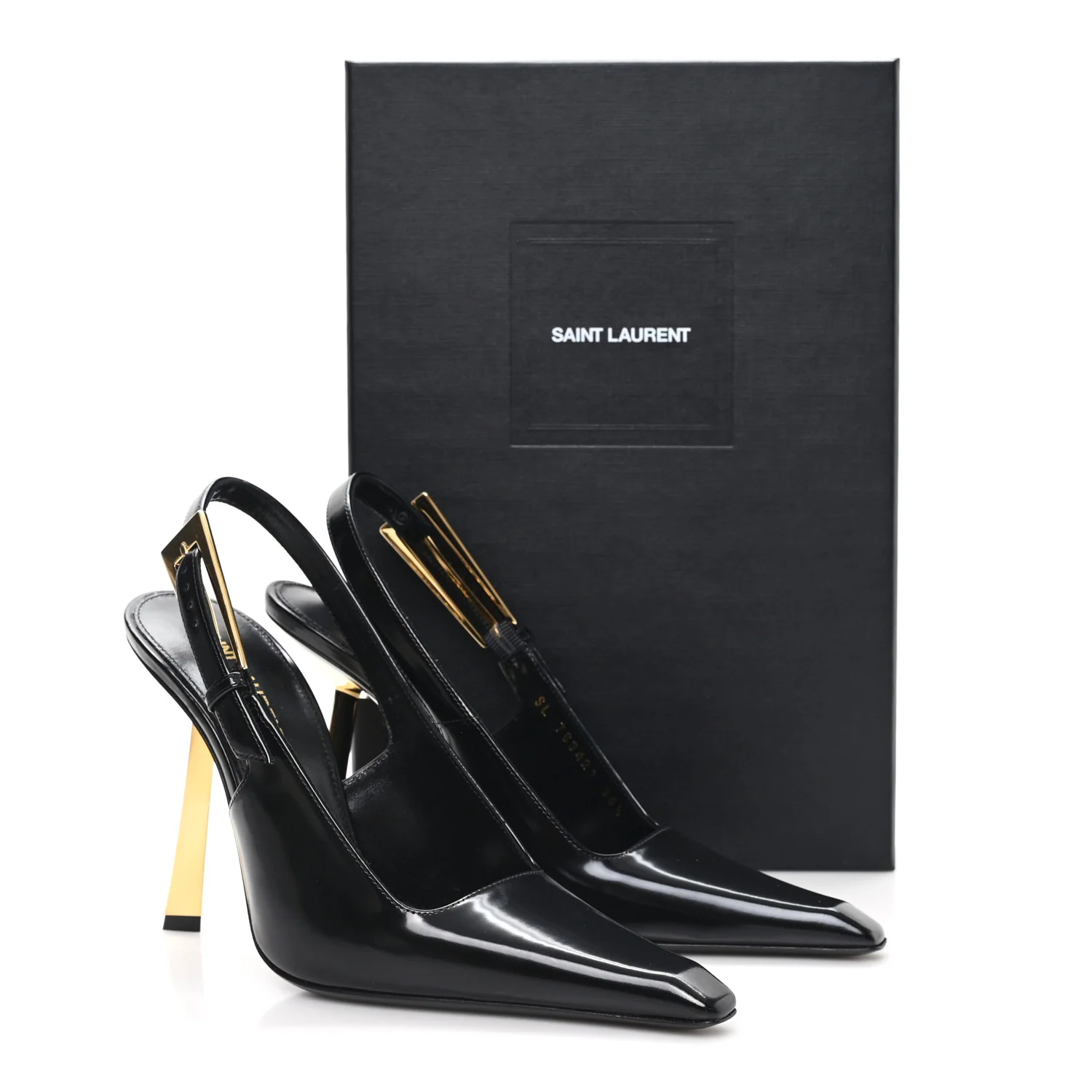 Glazed Calfskin Lee 110 Slingback Pumps 36.5 Black