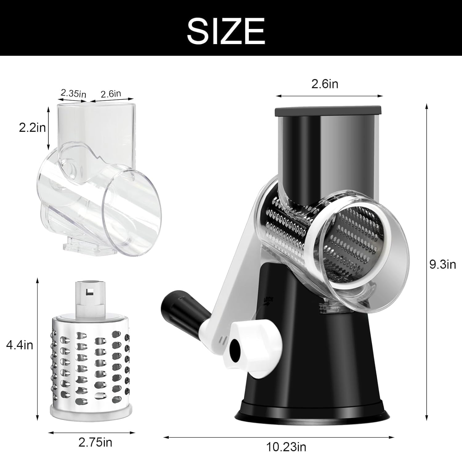 Cambom Rotary Cheese Grater Hand Crank Cheese Shredder, Black