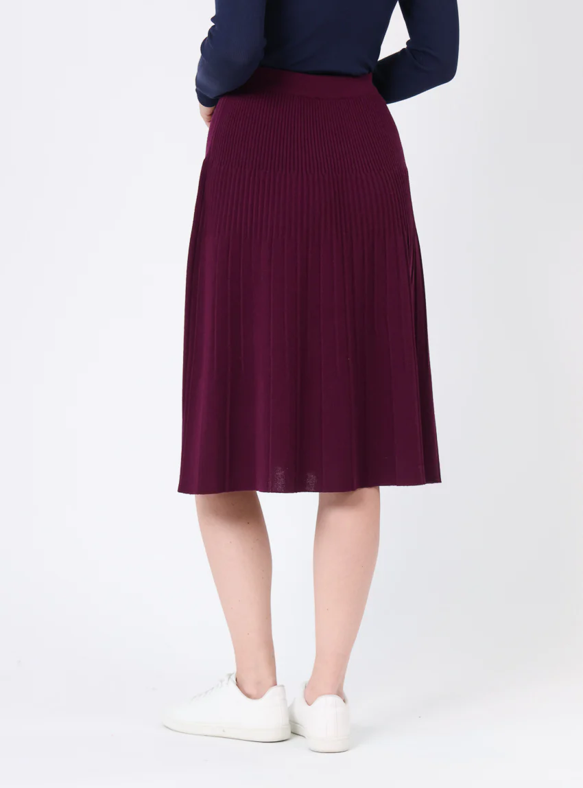 Jupe plissée midi en laine violet nuit