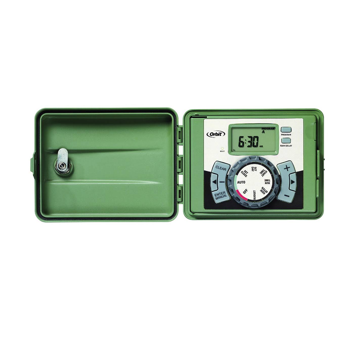 Orbit 6-Station Indoor/Outdoor Swing Panel Sprinkler System Timer, Green