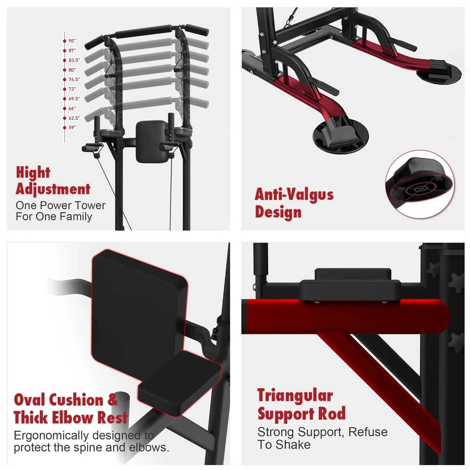 PROHIKER Power Tower Dip Station, Pull up Bar Stand Power Rack with Backrest and Resistance Band, Height Adjustable Strength Training Equipment for Fitness Home Workout, Black