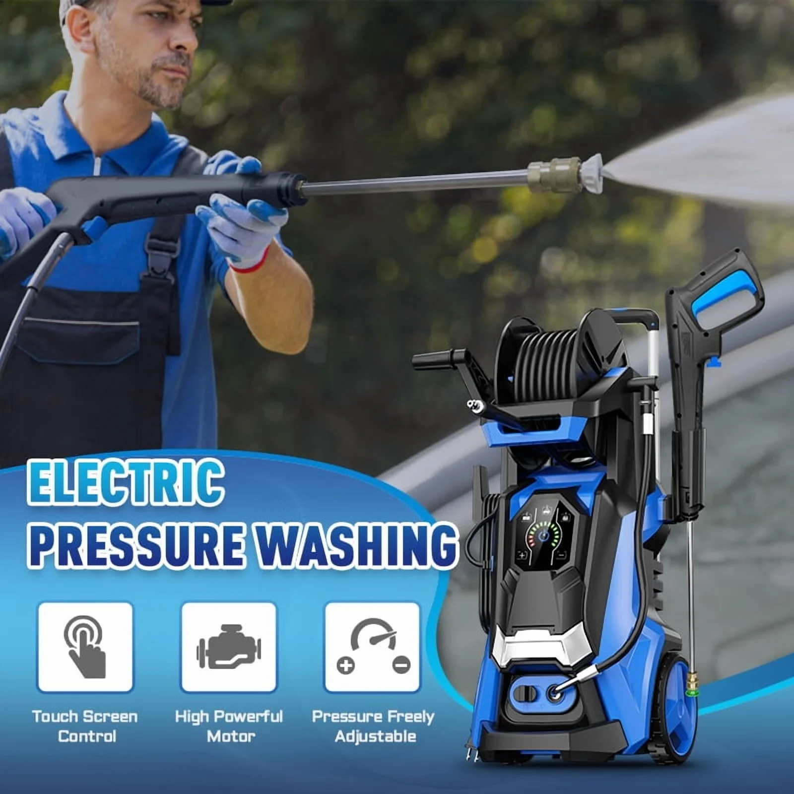 Electric Pressure Washer 5000PSI-Max 3.6GPM Power Washer Touch Screen Adjustable Pressure,4 Nozzles and 500ml Foam Cannon Power Washer Cleaning for Patio Blue(5000 psi) - Image 2