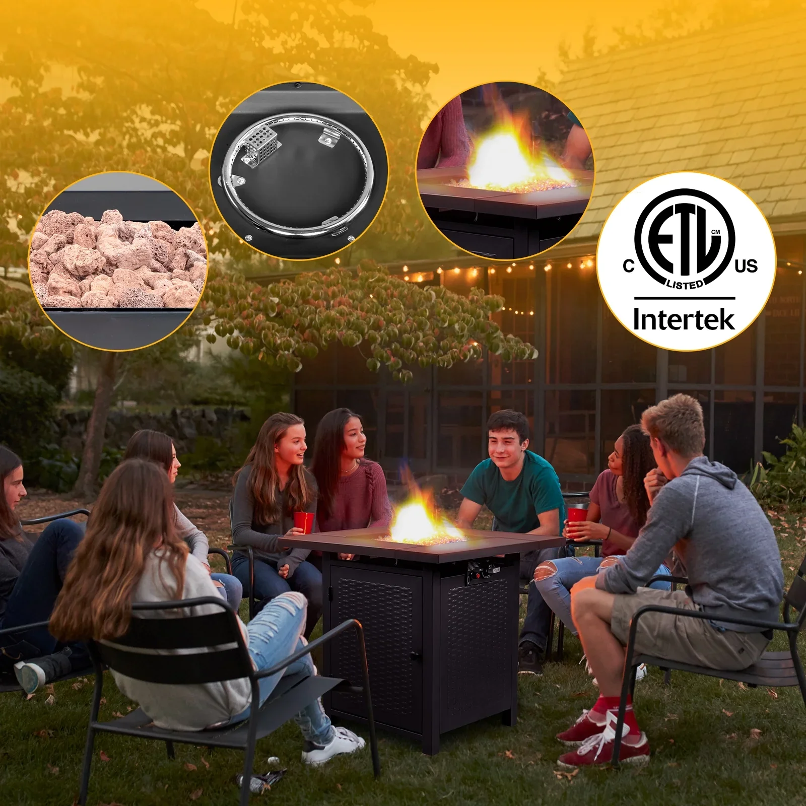 Ktaxon 28 Propane Gas Fire Pit Table 50,000 BTU Outdoor with Lid ,Fire Pits for Outside, Poolside, Garden, Party Black