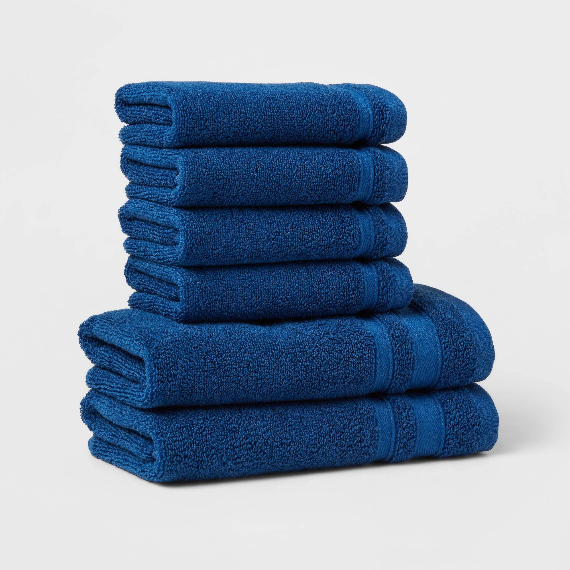 6 Pack Threshold Performance Hand Towels & Washcloths Blue. Nwt. O