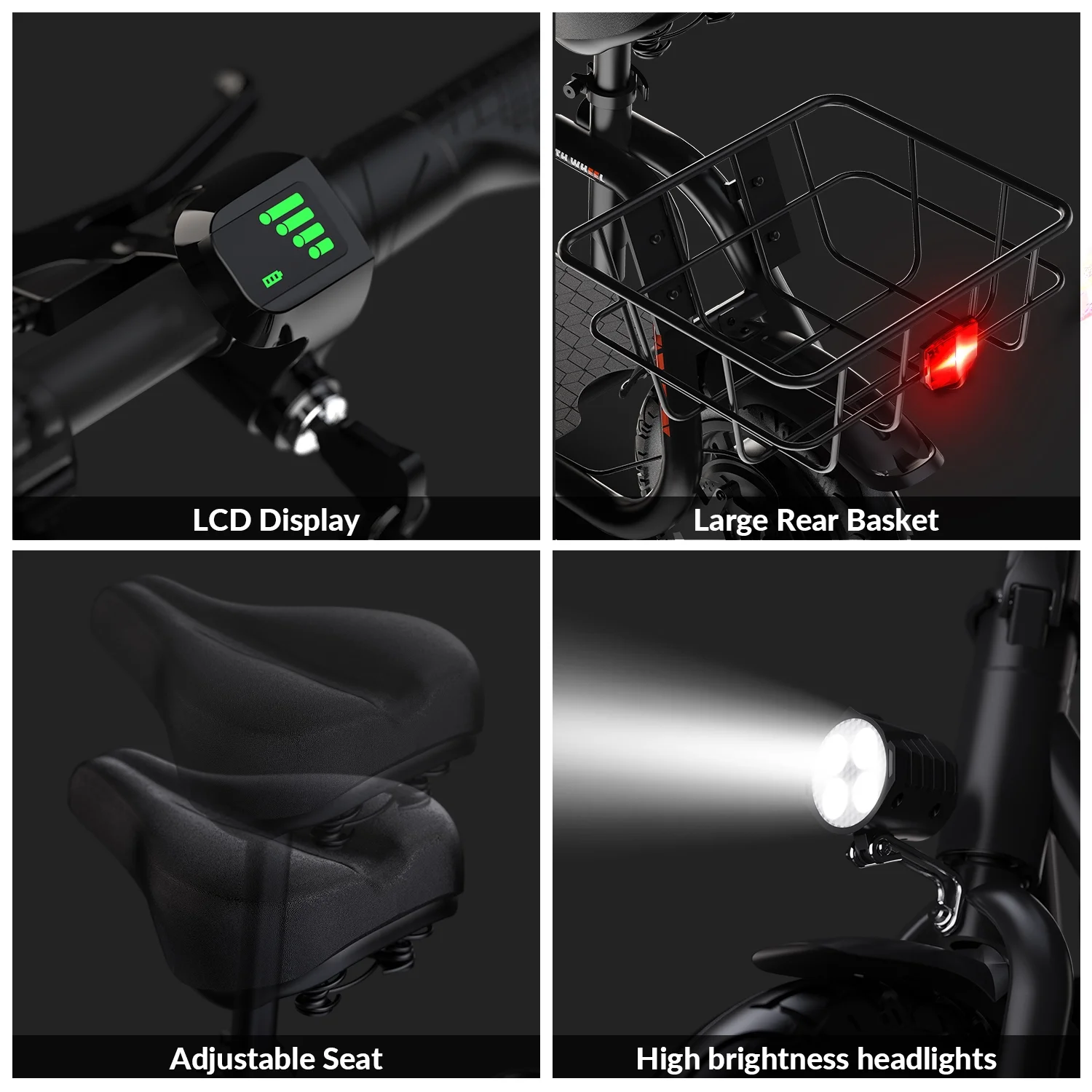 W18S 450W Motor Electric Scooter for Adults with Seat and Carry Basket, 36V 20Miles Range 15.5Mph, 12" Foldable E Scooter for Commuting - Image 4