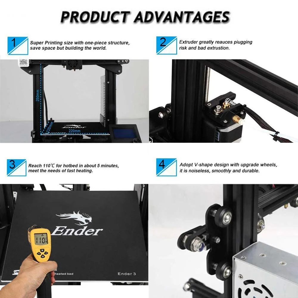 Ender 3 3D Printer Fully Open Source with Resume Printing Function Printing Size 220x220x250mm Aluminum Black(ender-3) - Image 5