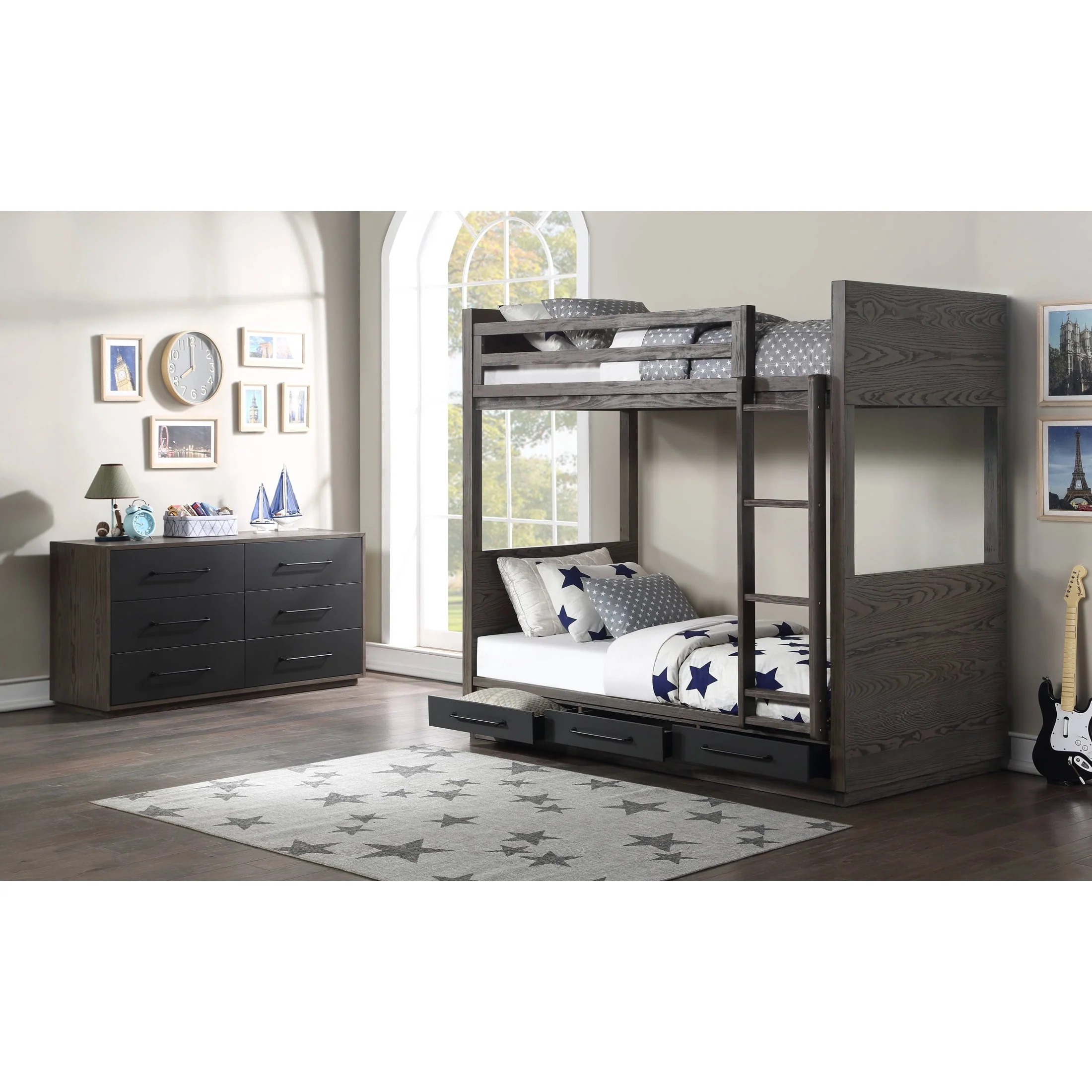 ACME Estevon 6 - Drawer Rectangular Dresser in Gray Oak and Black
