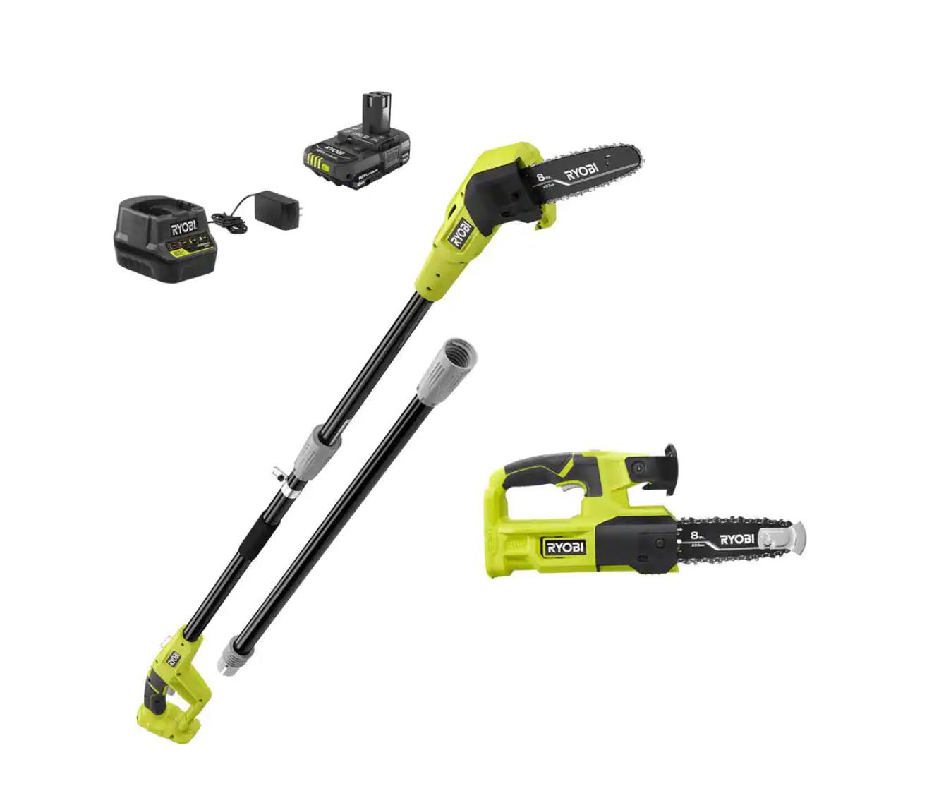 Ryobi P20310 One+ 18V 8 in. Cordless Battery Pole Saw and 8 in. Pruning Saw Combo Kit with 2.0 Ah Battery and Charger