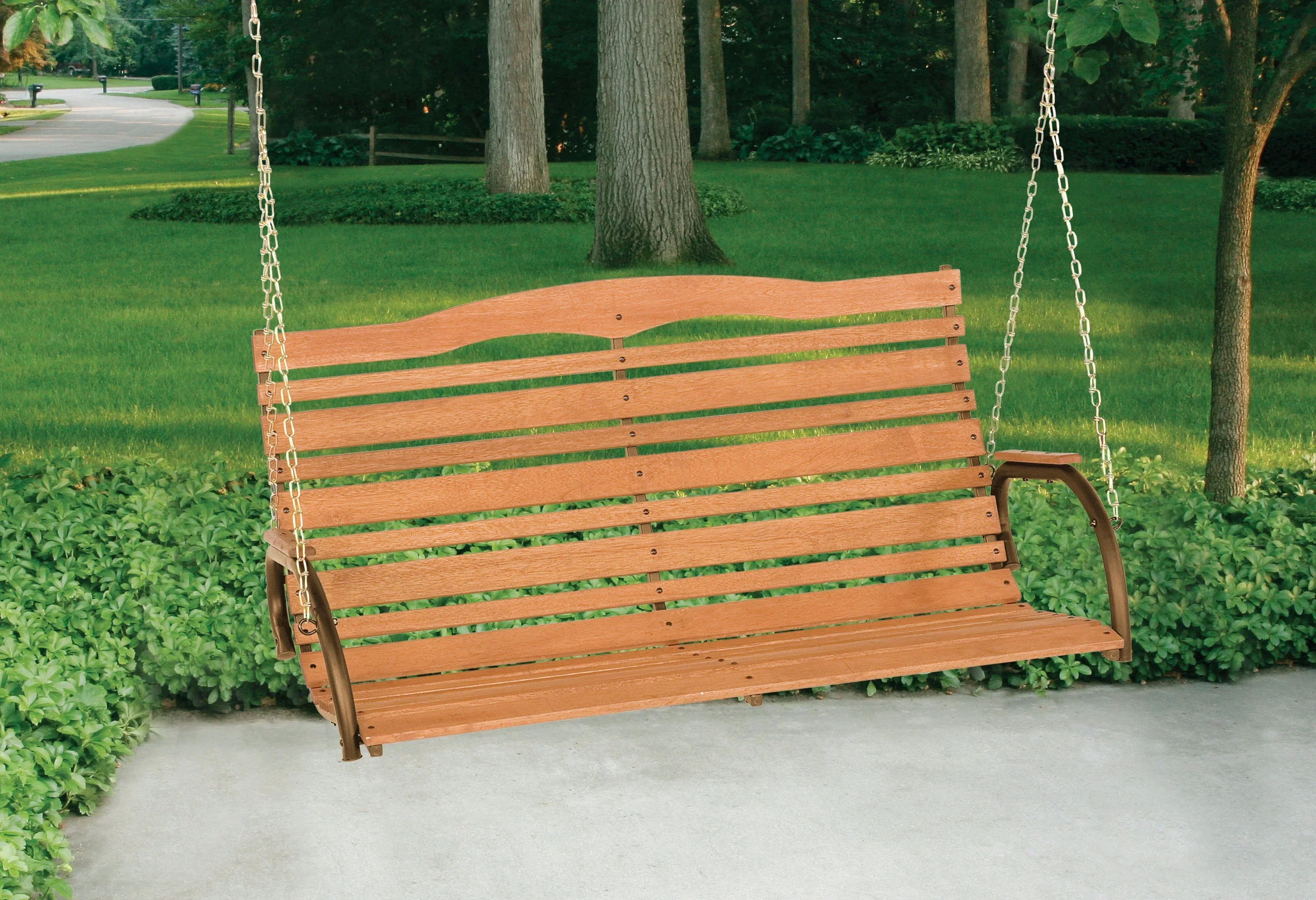 Country Garden 4' Hardwood High Back Porch Swing with Chains for 1-2 People