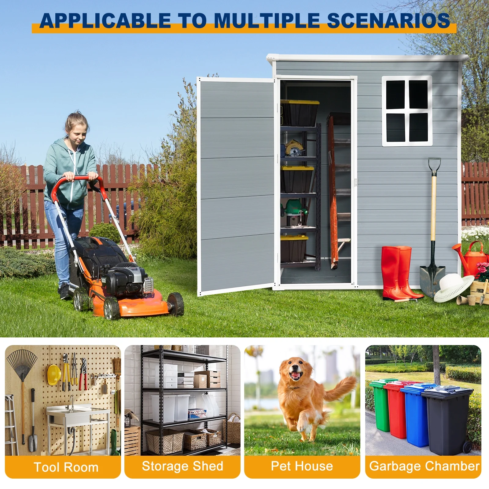 5'3' Outdoor Storage Shed, Resin Storage Cabinet, Garden Tool Shed with Double Lockable Doors, Organizer Cabinet for Patio Yard, Gray