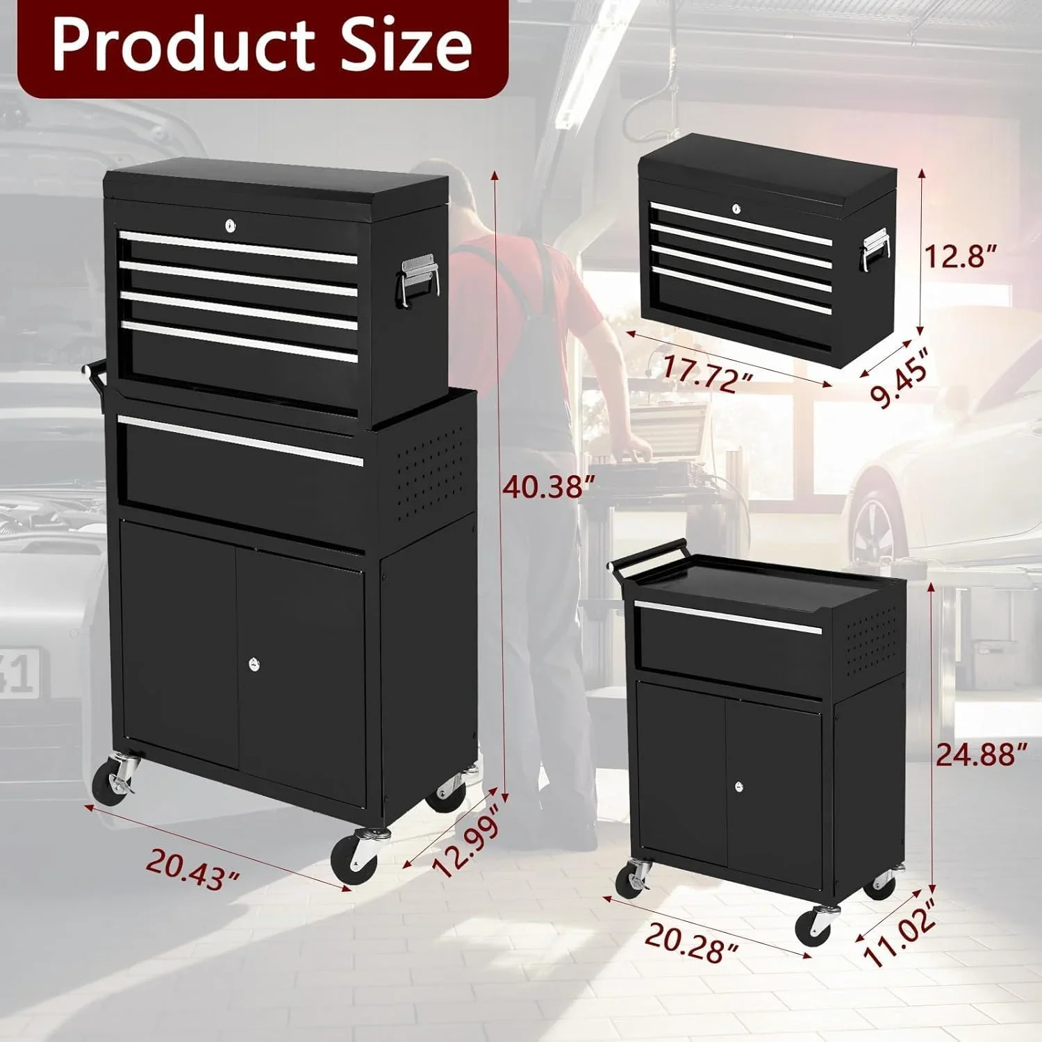 WildBreak 5 Drawers Tool Chest, with Wheels, Heavy Duty, for Garage & Workshop, Black