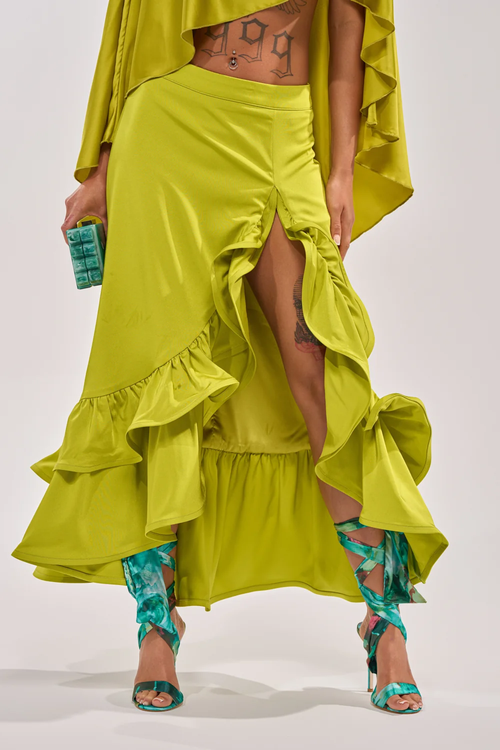 LADY LUXE RUCHED MIDI SKIRT WITH HIGH SLIT - Akira Store