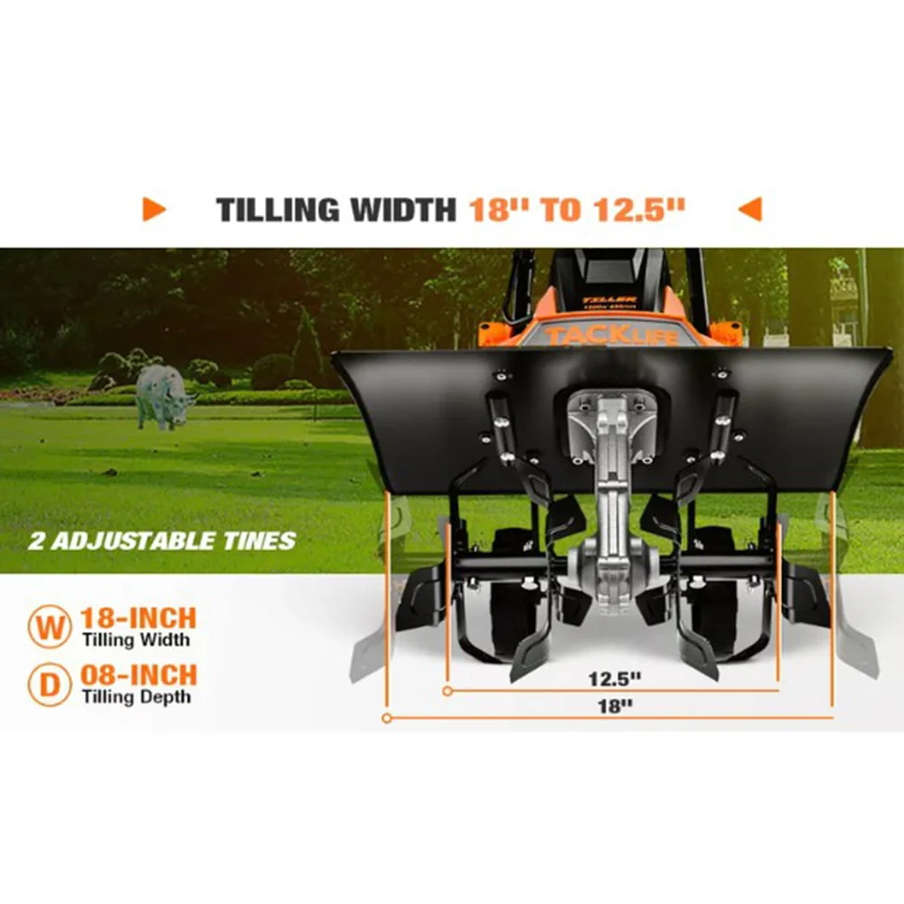 18'' Electric Tiller, Working Width(18''/12 5''), 8'' Tilling Depth with Foldable Handle,Removable Blade and Adjustable Wheels Image 6