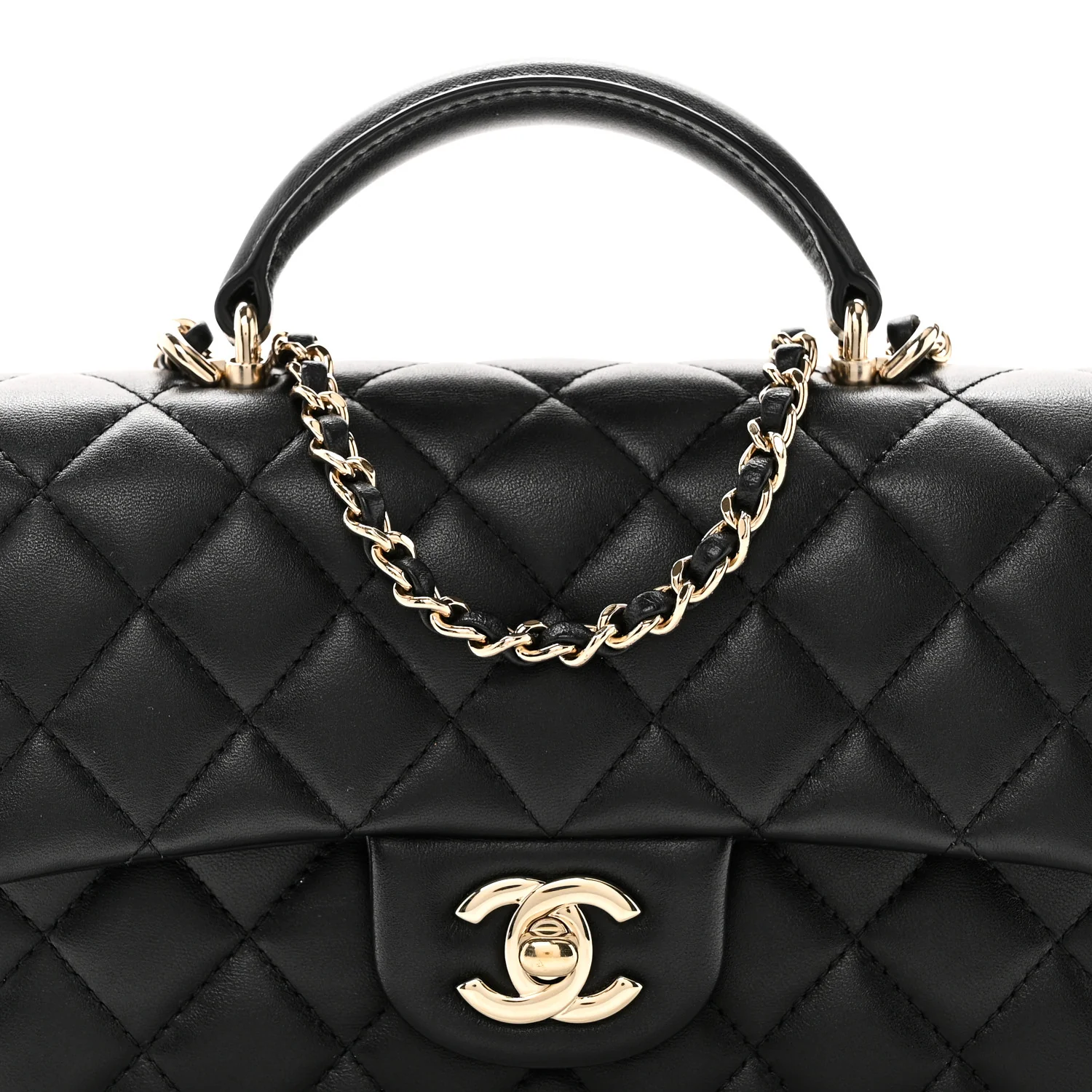 Lambskin Quilted Mini Top Handle Rectangular Flap Black