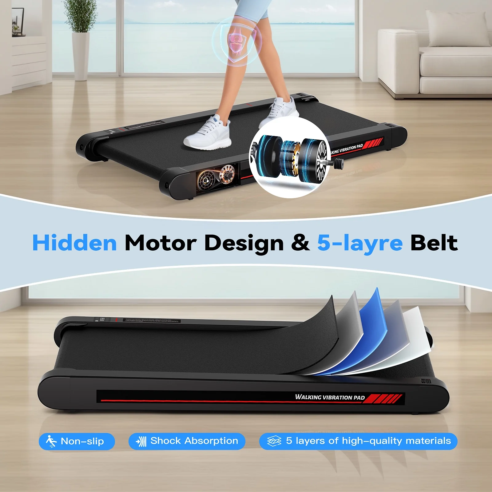 Walking Pad Treadmill with APP,3 in 1 Portable Under Desk Treadmill Fitness,Walking Vibration Workout Pad with Remote Control(Red) - Image 7