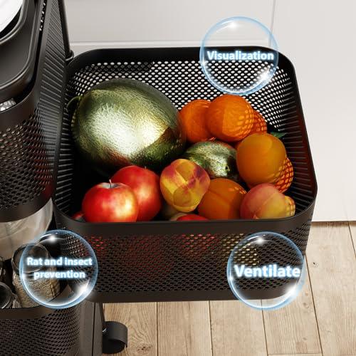 Fruit Basket For Kitchen, 5 Tier Circular Rotating Basket, Removable Basket Shelf Organizer On Rolling Wheels, Fruit Vegetable Metal Wire Shelf