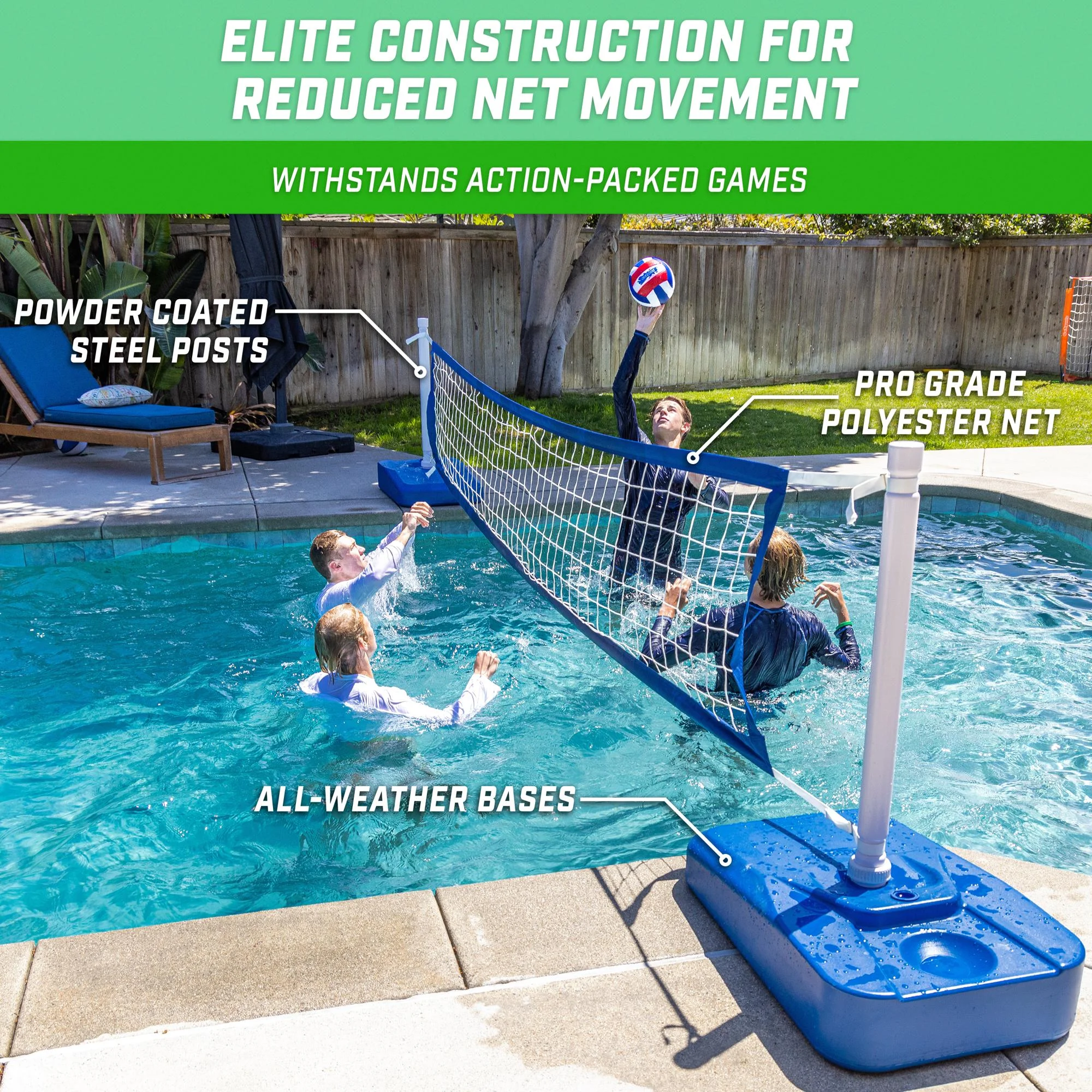 Splash Net Elite Pool Volleyball Game with Water Weighted Bases Adjustable Net for Inground Pools - Image 6