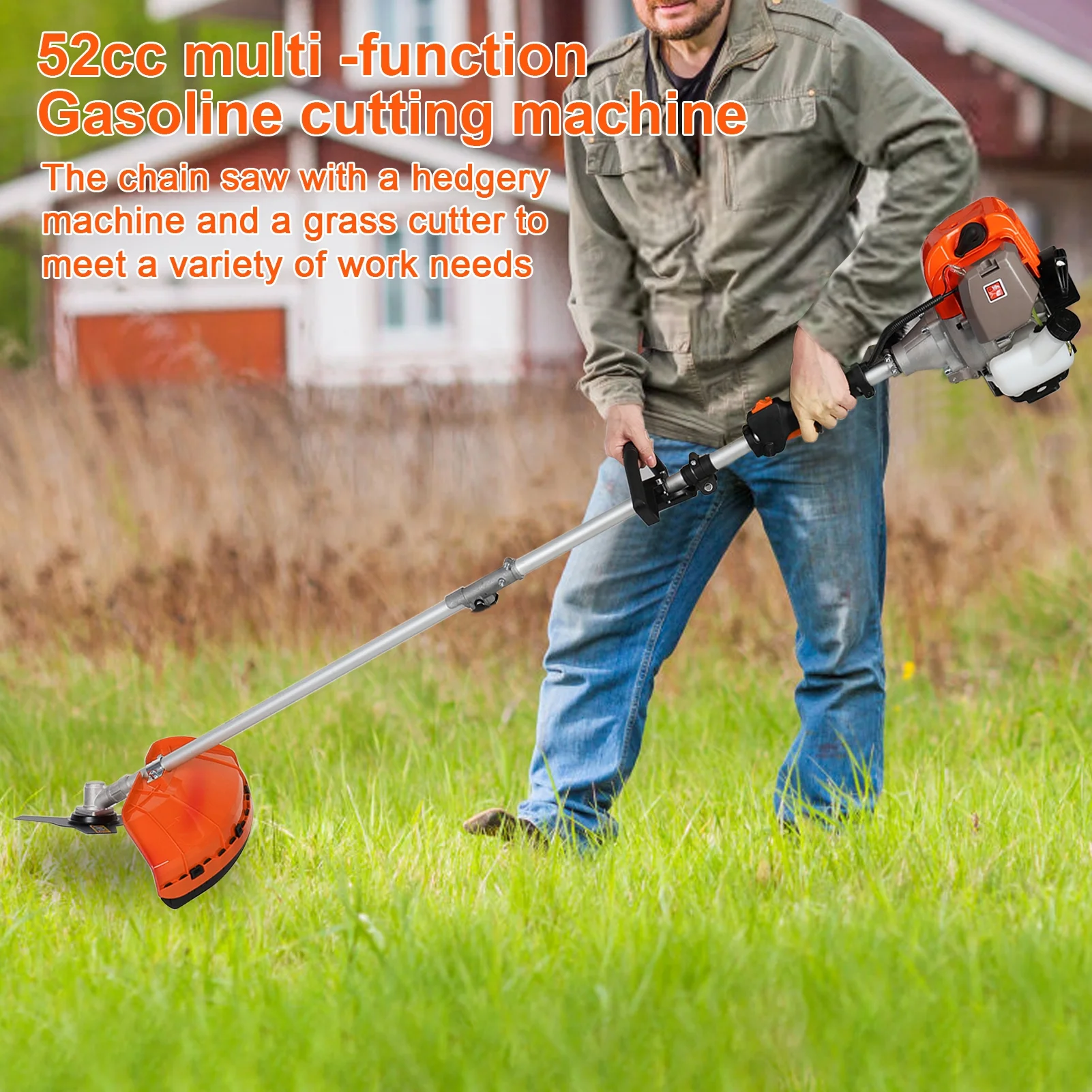 Gas Weed Eater 52cc, Powerful 2-Stroke Engine Weed Wacker with Multi-Function Attachments, 9500rpm Gas Powered Brush Cutter, Orange, for Lawn Garden(Orange 5 in 1) - Image 5