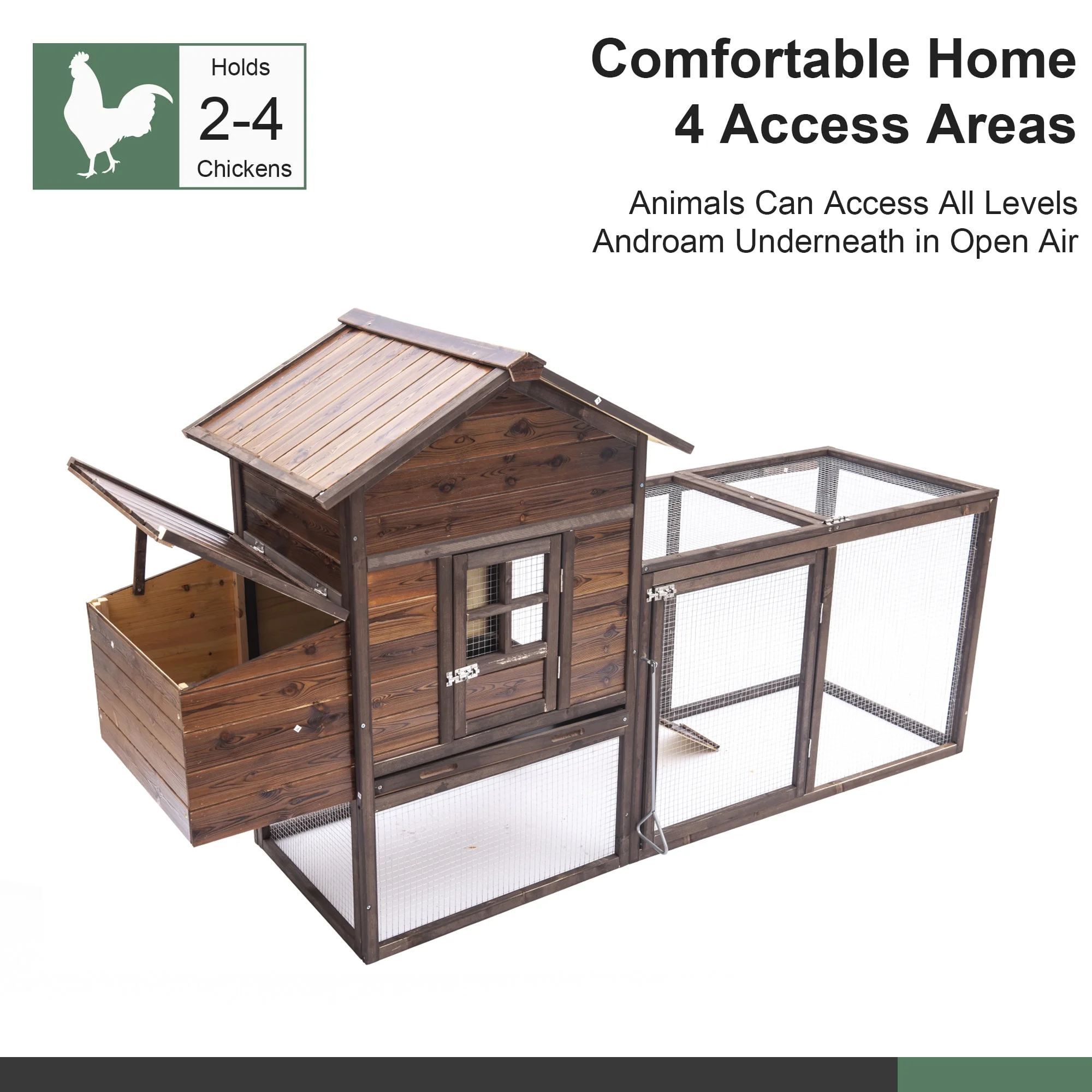 Large Removable Chicken Coop for 4-5 Chickens,with 2 Story Poultry Cage,Nesting Box,Pull Out Trays, Brown(Single/Brown) - Image 4