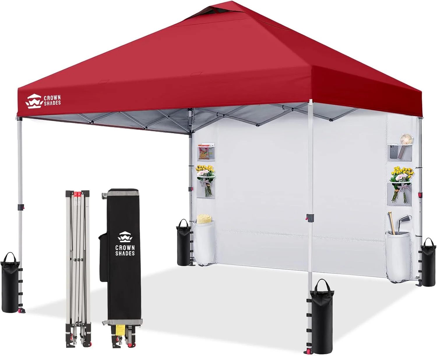 Abri-terrasse CROWN SHADES 3 x 3 m, pliable et portable, avec poches latérales, facile à monter par une seule personne grâce à son système de verrouillage central. Idéal pour le camping, la plage et autres activités de plein air. Couleur : violet.