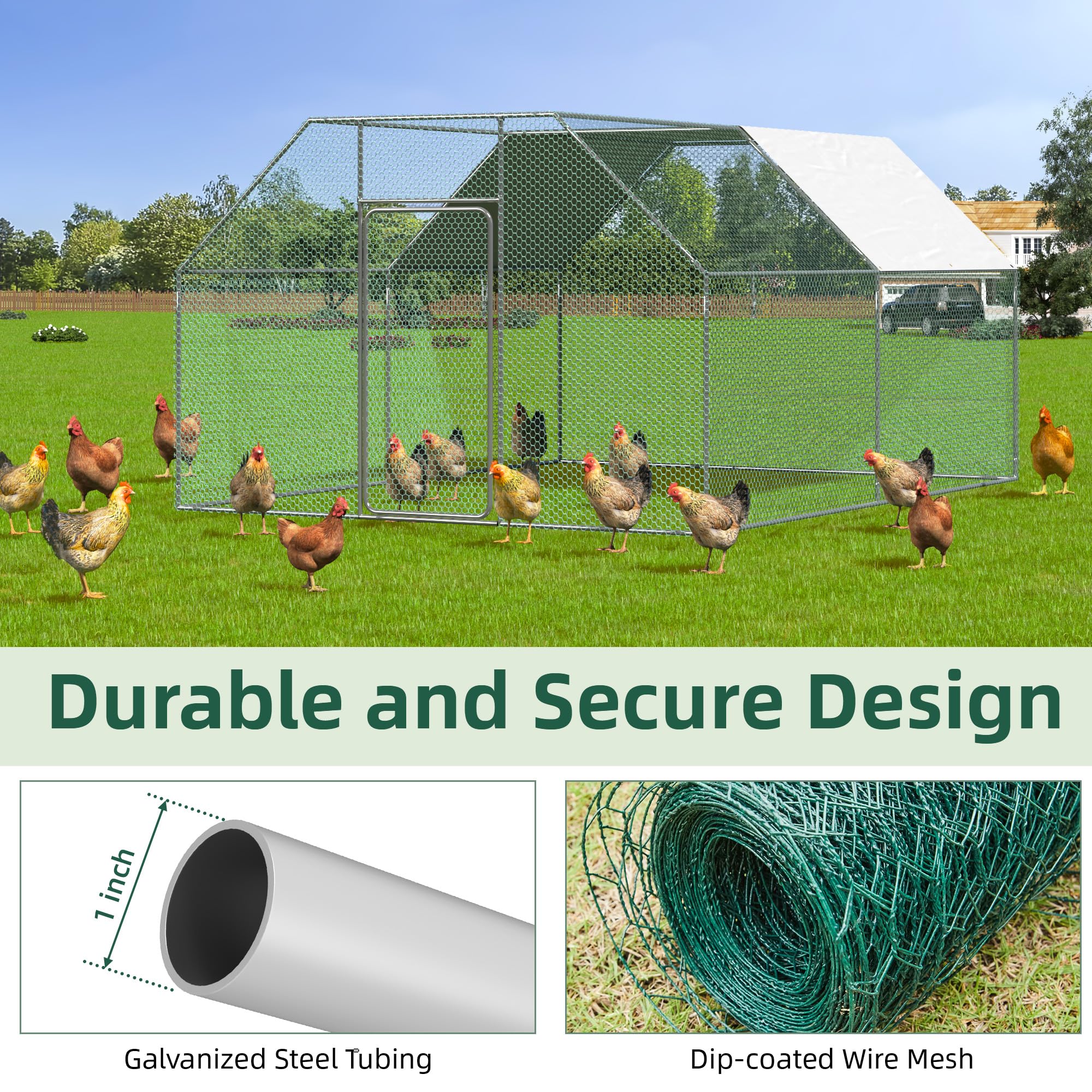 AECOJOY Large Walk-in Chicken Coop Run for 8-12 Chickens, 13x10x6.4 FT