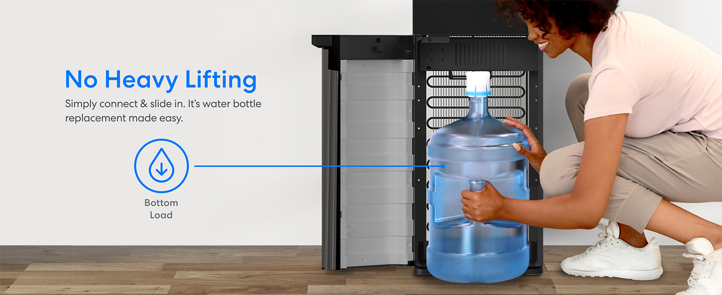 No Heavy Lifting: Simply connect & slide in. It’s water bottle replacement made easy.