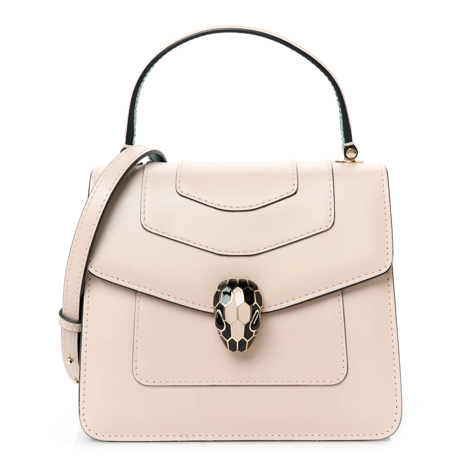 Calfskin Serpenti Forever Top Handle Beige Green