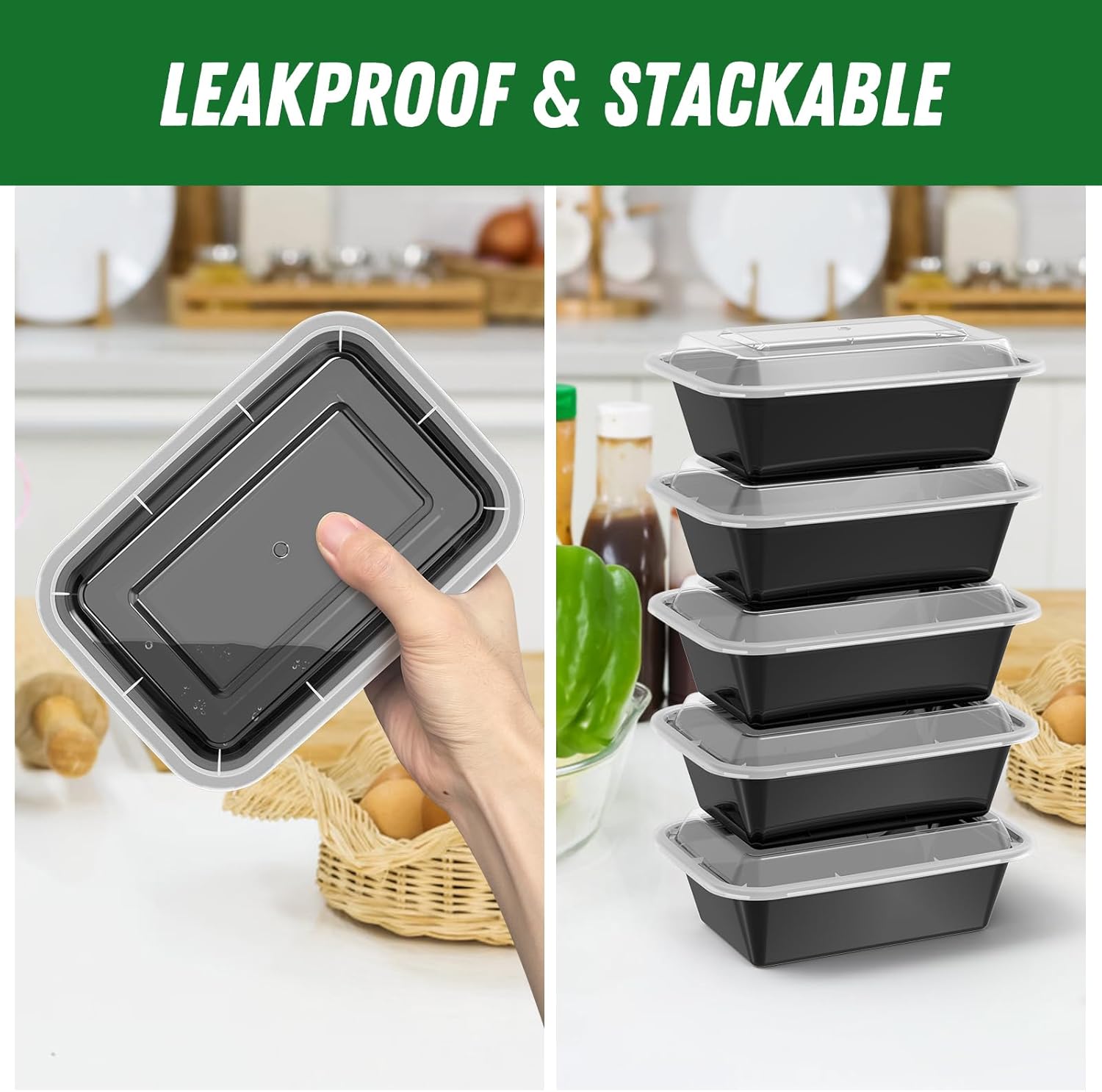 Dealusy 50 Pack (100-Piece) 24 oz Reusable Meal Prep Containers with Lids
