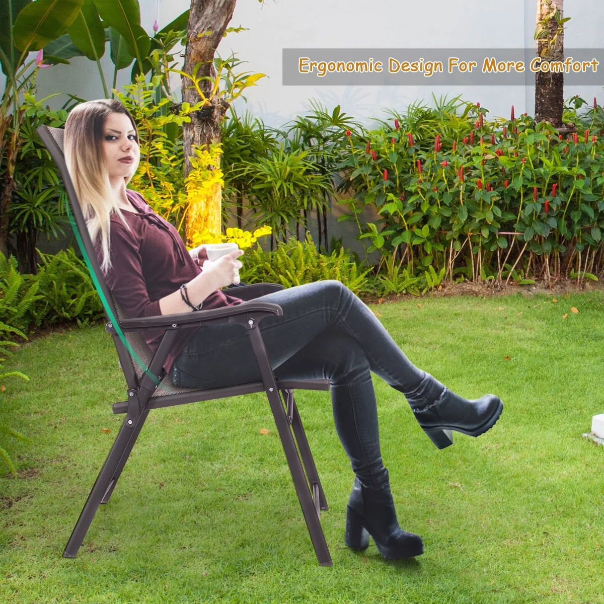Topbuy Plastic Folding Chair (2 Pack), Brown