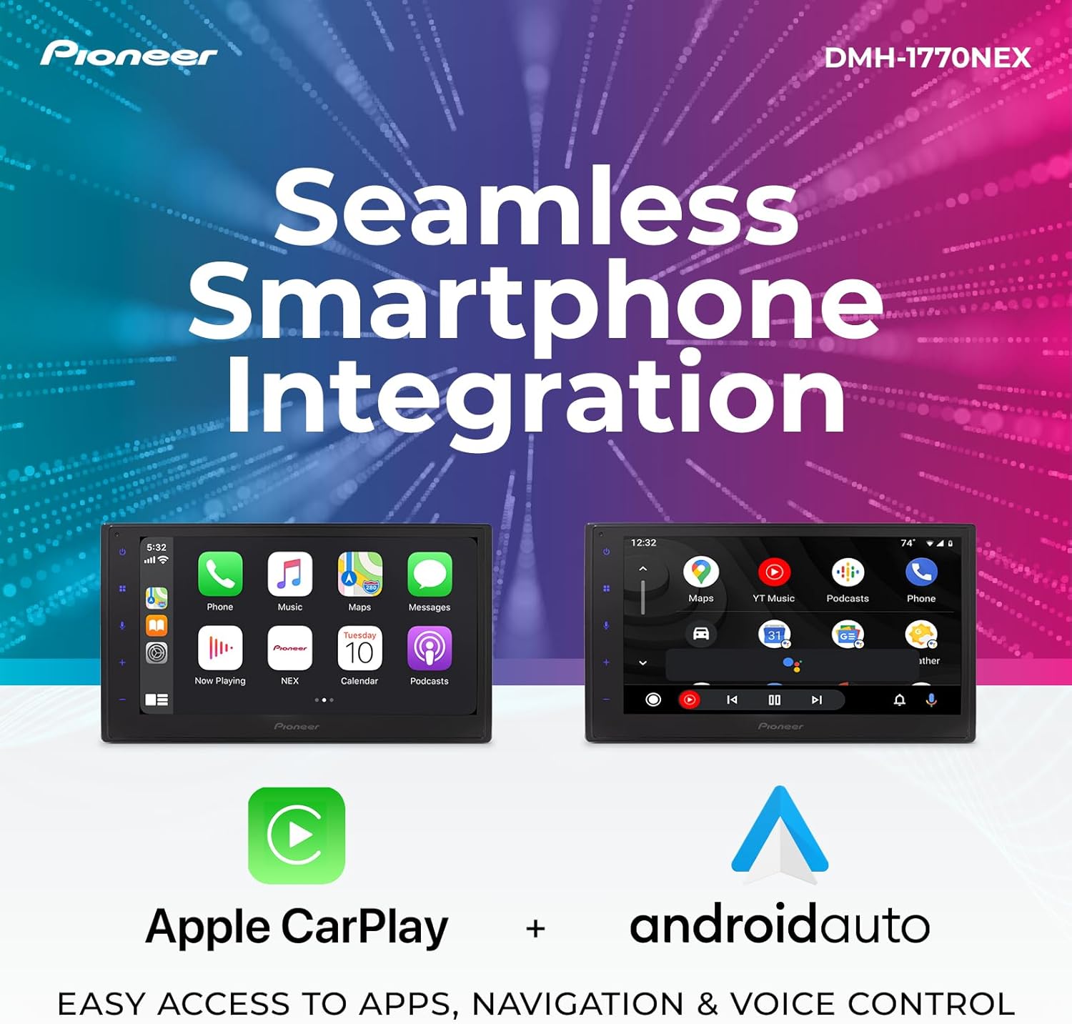 Pioneer DMH-1770NEX Double-DIN Digital Multimedia Receiver  Wired Apple CarPlay and Android Auto  6.8” Capacitive Touchscreen