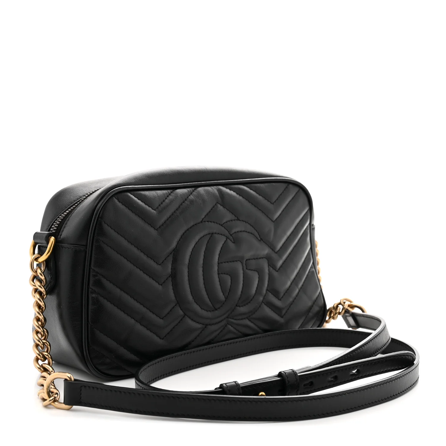 Calfskin Matelasse Small GG Marmont Chain Shoulder Bag Black