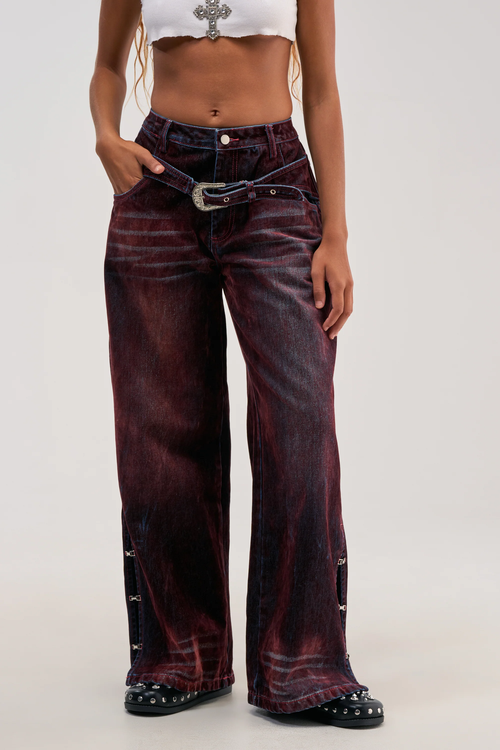 MIDNIGHT MERLOT VELVET DENIM PANTS - Akira Store