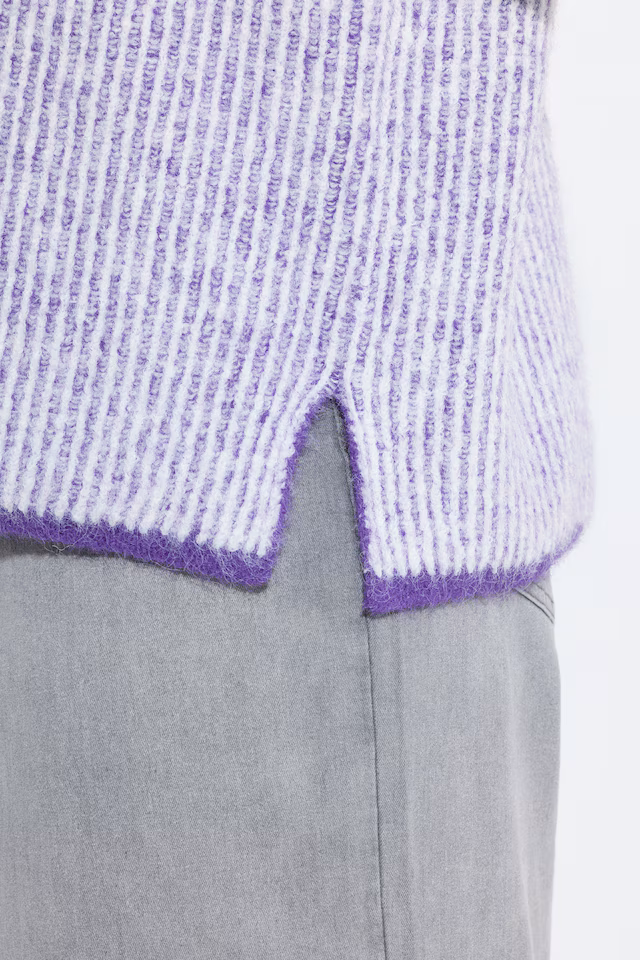 Striped Knit Long Sleeve Troyer Collar Sweater