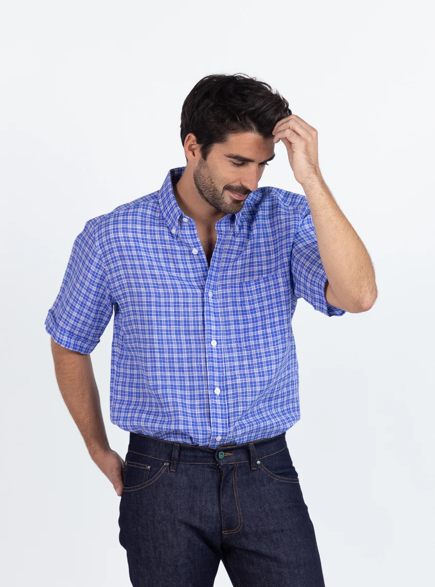 Chemise homme en lin bleu denim