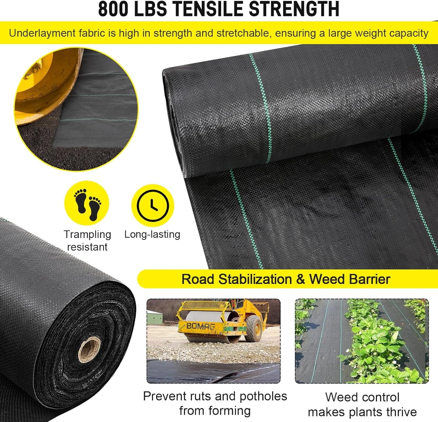 13x65ft Driveway Fabric,5OZ Commercial Heavy Duty Weed Barrier Fabric, Garden Landscape Fabric,French Drain Fabric for Erosion Control,Landscape Fabric,Weed Barrier,Construction Projects