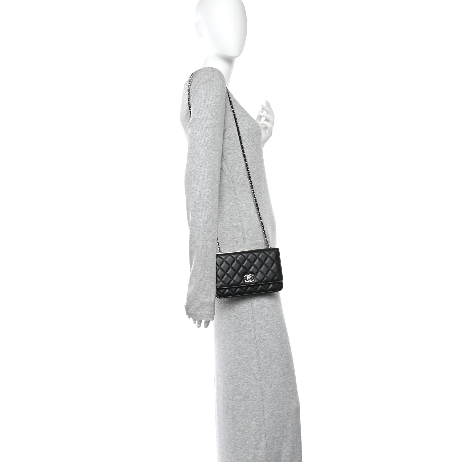 Lambskin Quilted Trendy CC Wallet On Chain WOC Black